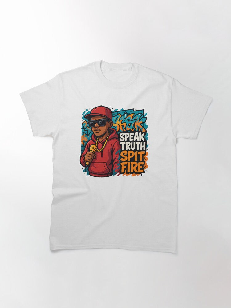 Rapper Illustration Red Hoodie Gold Microphone Urban Graffiti Art Classic T-Shirt