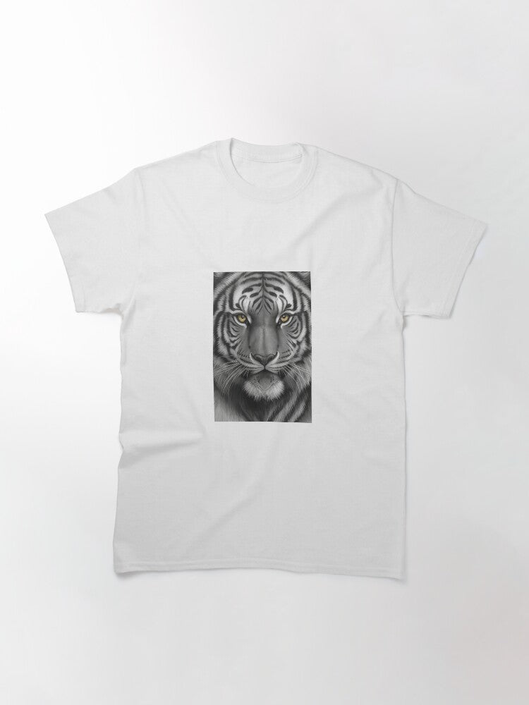 A black and white tiger with yellow eyes stared straight at the viewer. Classic T-Shirt