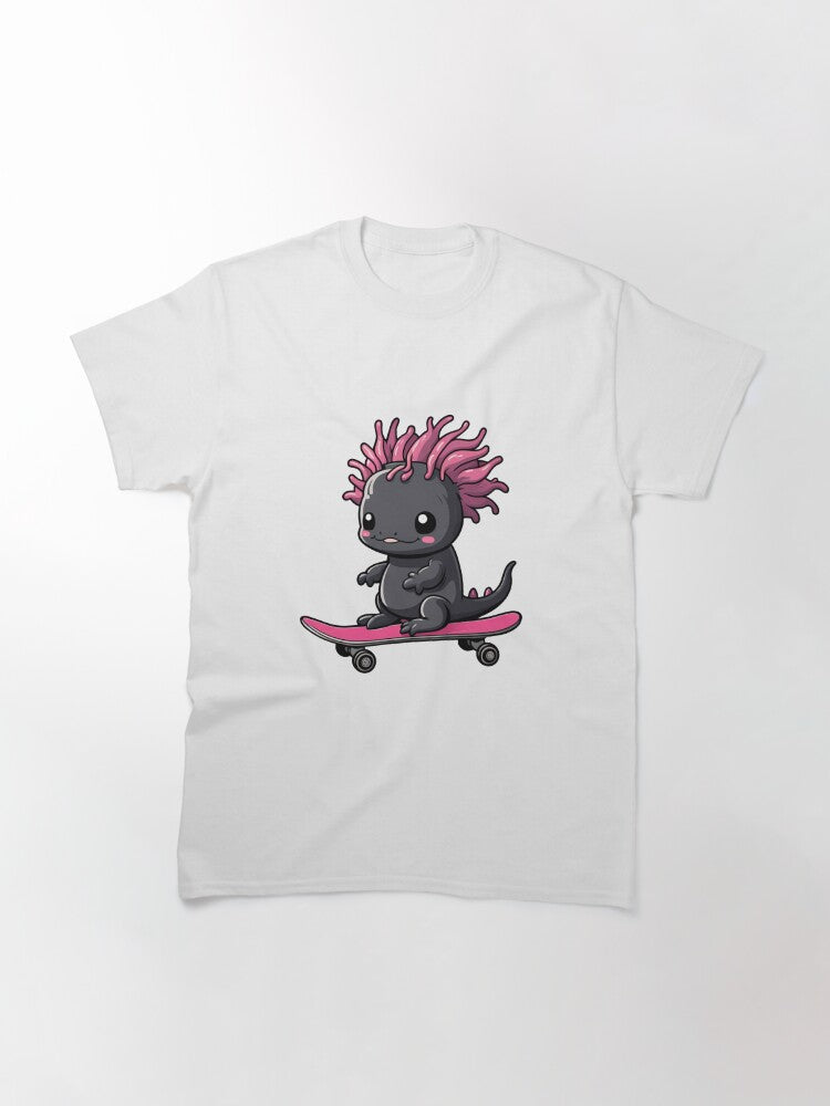 Black Axolotl on Skateboard Classic T-Shirt