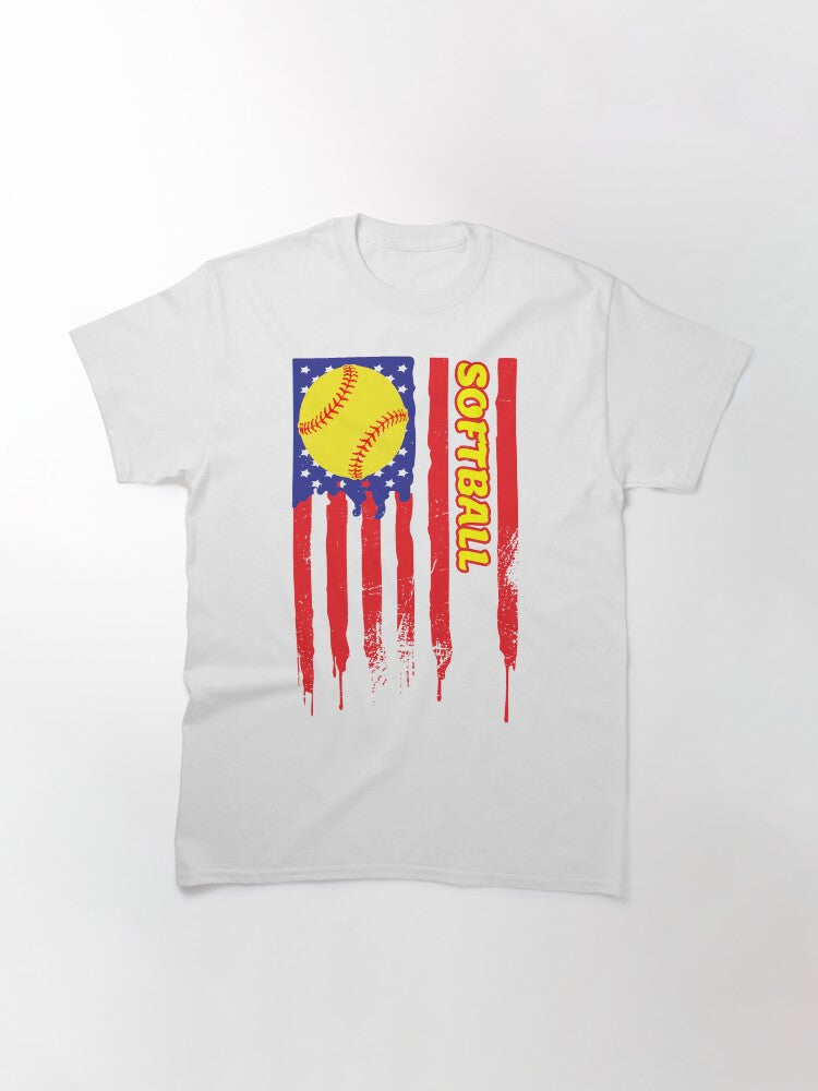 Softball US Flag Vintage Classic T-Shirt Style001