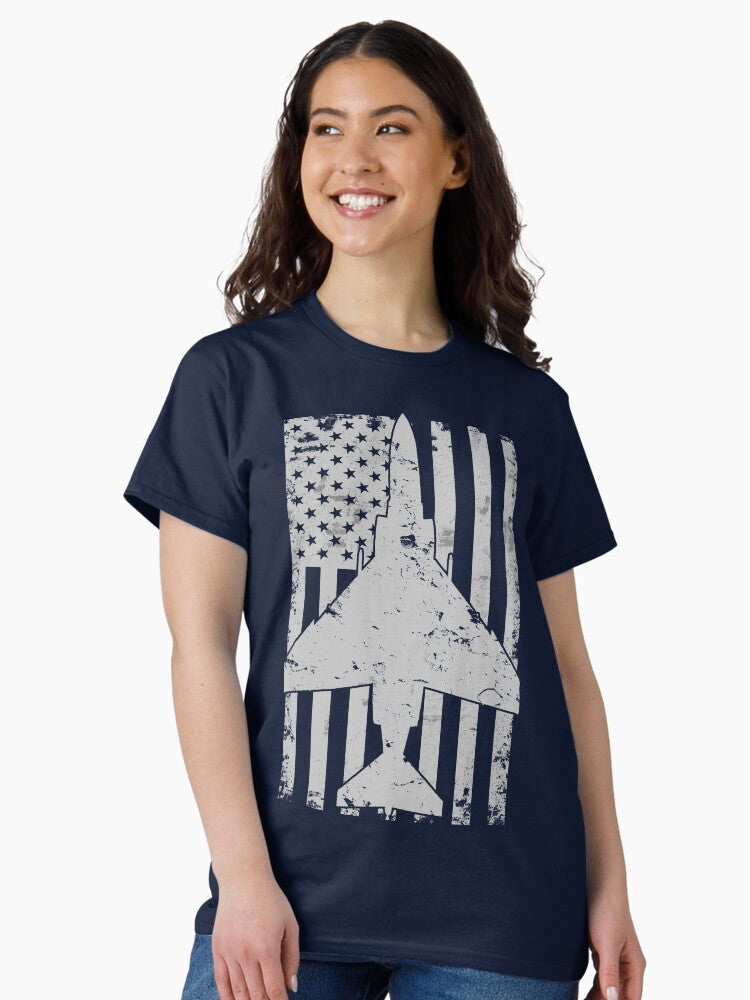 F-4 Phantom II Fighter Jet Patriotic Military Vintage Flag Pilot Design Classic T-Shirt