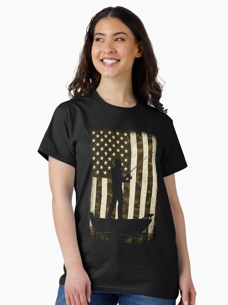 BoredKoalas Camo US Flag Fisherman Vintage Fishing Patriotic Angler Gift Classic T-Shirt Style001