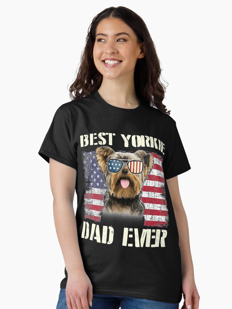 Vintage Best Yorkie Dad Ever Flag Us For Pet Owner Father Classic T-Shirt