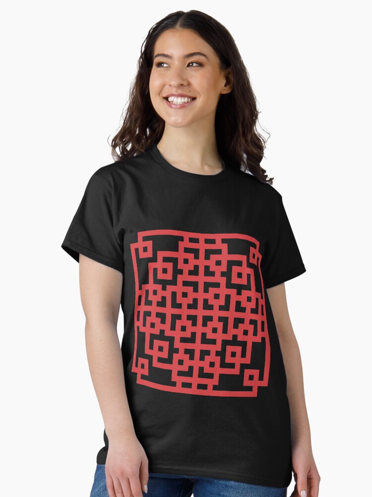 Korean Traditional Square Red Pattern Style 2 on Black BG Classic T-Shirt