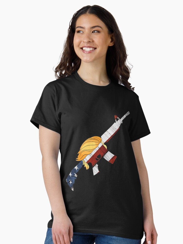 Funny Trump Hair AR15 Pro 2a American Flag Gun 2nd Amendment Classic T-Shirt Style006