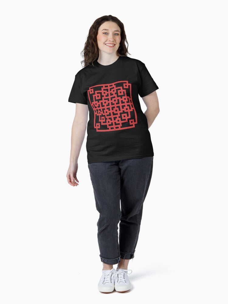 Korean Traditional Square Red Pattern Style 2 on Black BG Classic T-Shirt