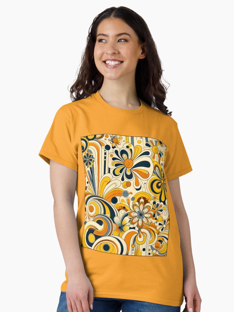 Vintage floral design 1970 yellow tint Classic T-Shirt
