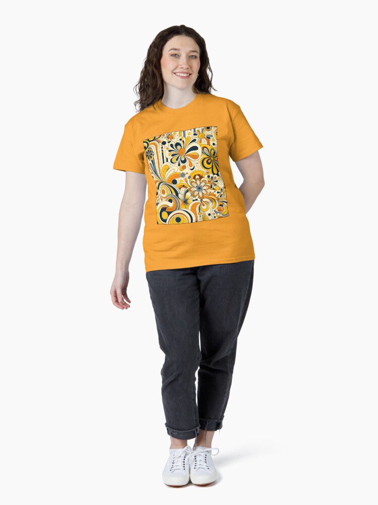 Vintage floral design 1970 yellow tint Classic T-Shirt