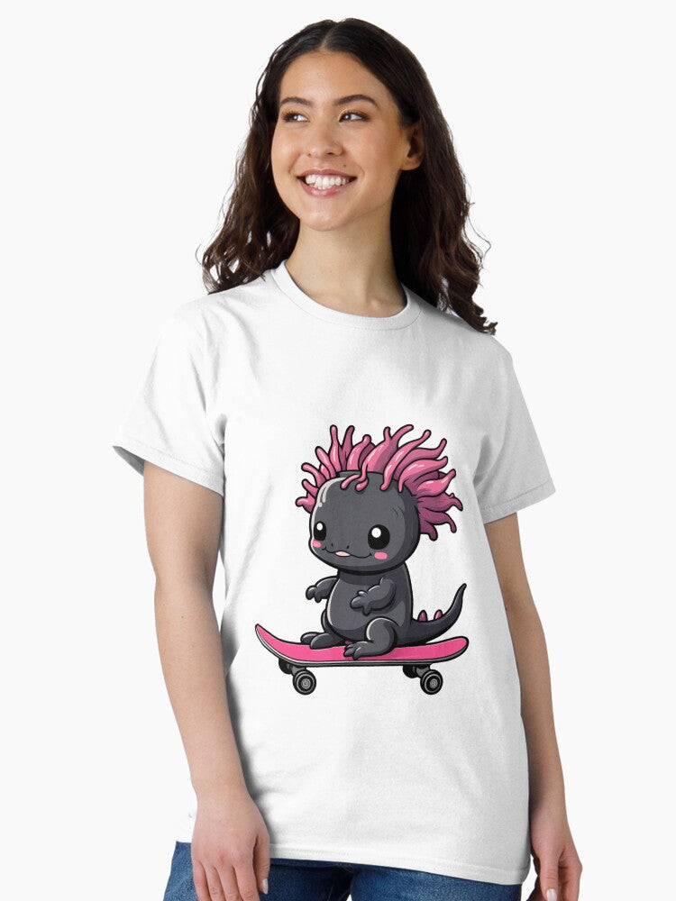 Black Axolotl on Skateboard Classic T-Shirt
