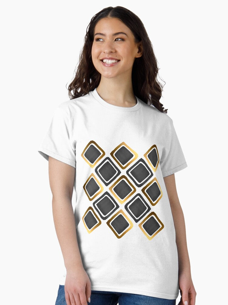 Geometric Squares Pattern - Black and Gold Classic T-Shirt