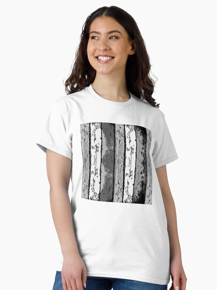 Vertical Vintage Wooden Stripes Patterns in Grey Classic T-Shirt