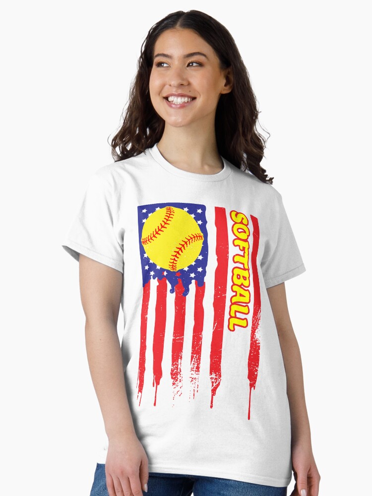 Softball US Flag Vintage Classic T-Shirt Style001
