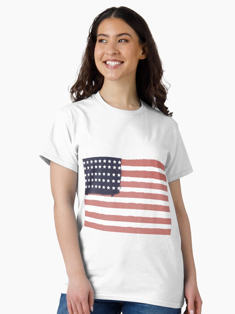 Retro, USA, American Flag, Patriotic, Hand-Painted Weathered Flag, Vintage Design Classic T-Shirt