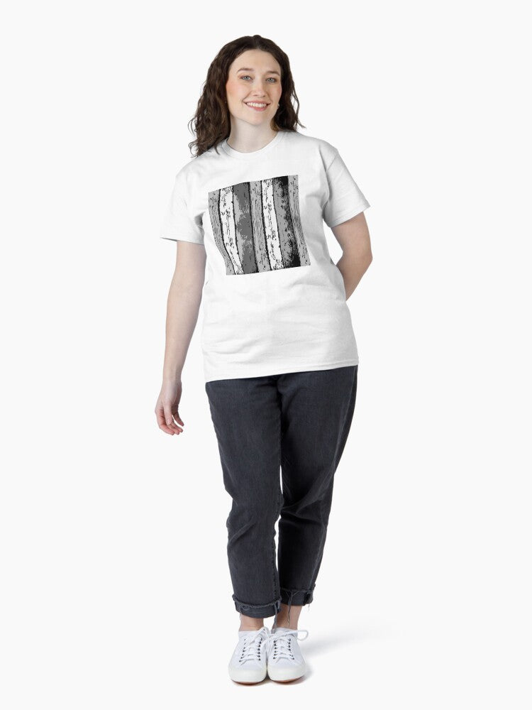 Vertical Vintage Wooden Stripes Patterns in Grey Classic T-Shirt