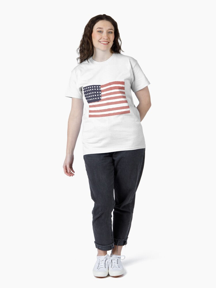 Retro, USA, American Flag, Patriotic, Hand-Painted Weathered Flag, Vintage Design Classic T-Shirt
