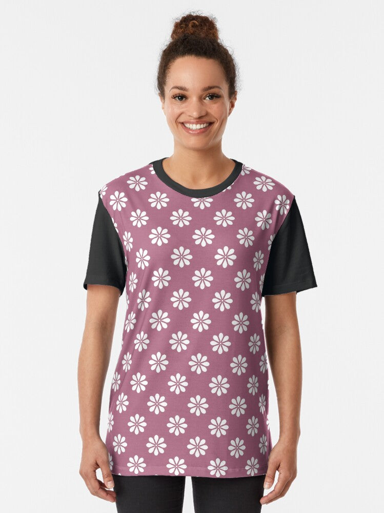 Floral Pink Pattern White Flower Retro Vintage Graphic Hippie Graphic T-Shirt