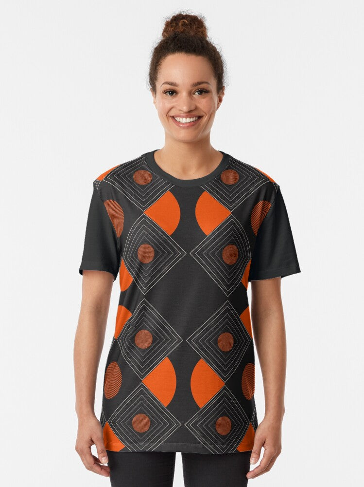 Black and Orange Geometric Pattern Graphic T-Shirt
