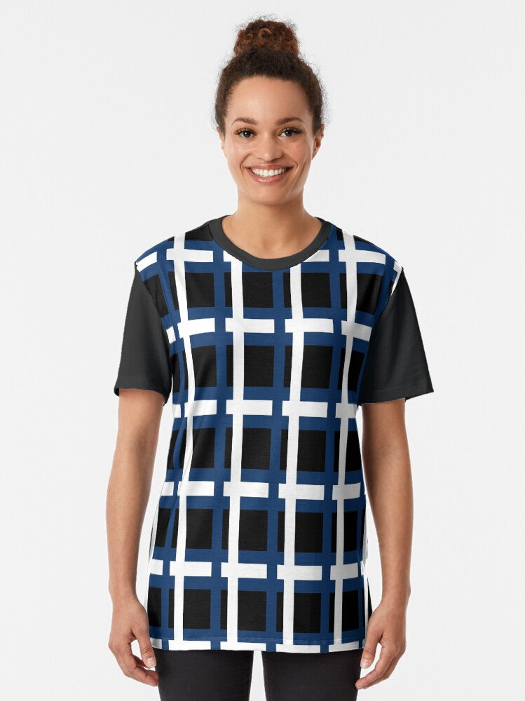 Black, Blue, White Striped Pattern Artistic Design Graphic T-Shirt