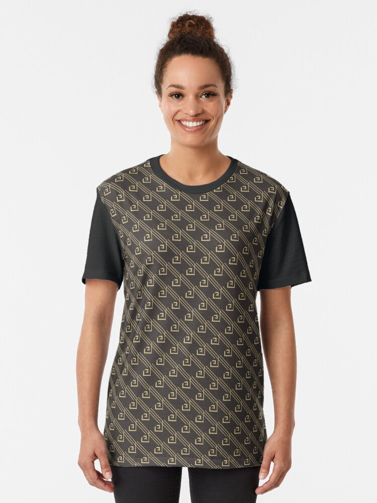 Chic Black & Golden Intricate Abstract Patterns Graphic T-Shirt