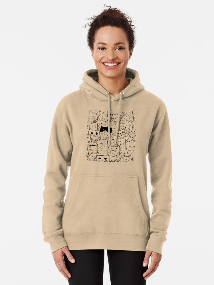 Doodle Cat Pattern Black and White Cute Cats Design Classic T-Shirt