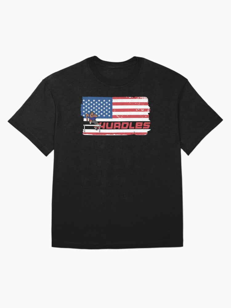 Vintage Grunge US Flag Patriotic Track Competition Hurdles Oversized T-Shirt