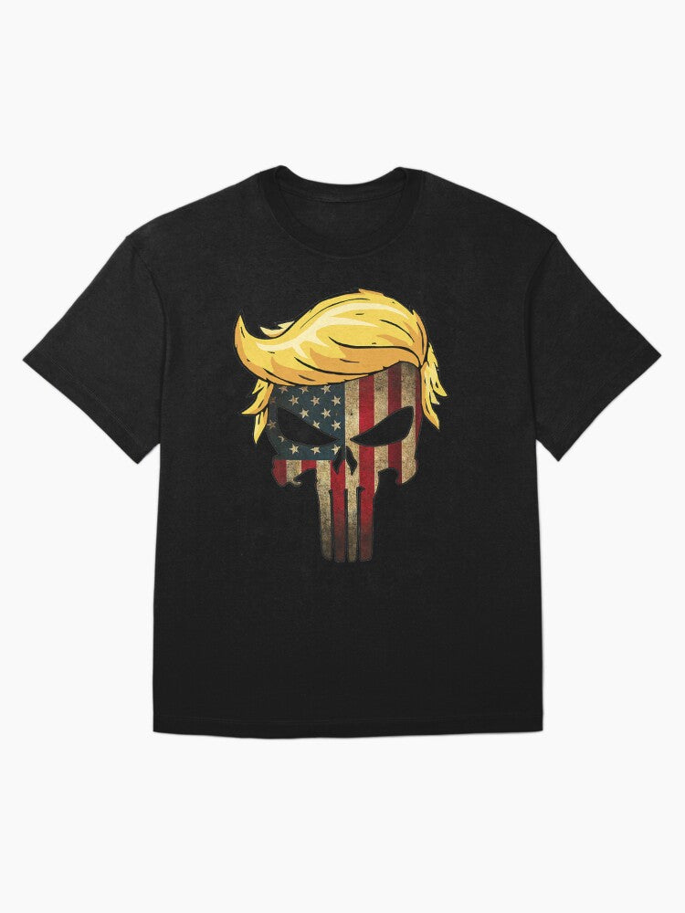 Trump Hair Skull Shirt - 4th of july US Flag Trump Gift Oversized T-Shirt