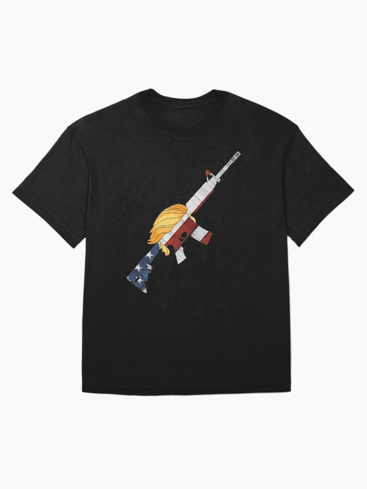 Funny Trump Hair AR15 Pro 2a American Flag Gun 2nd Amendment Oversized T-Shirt Style002