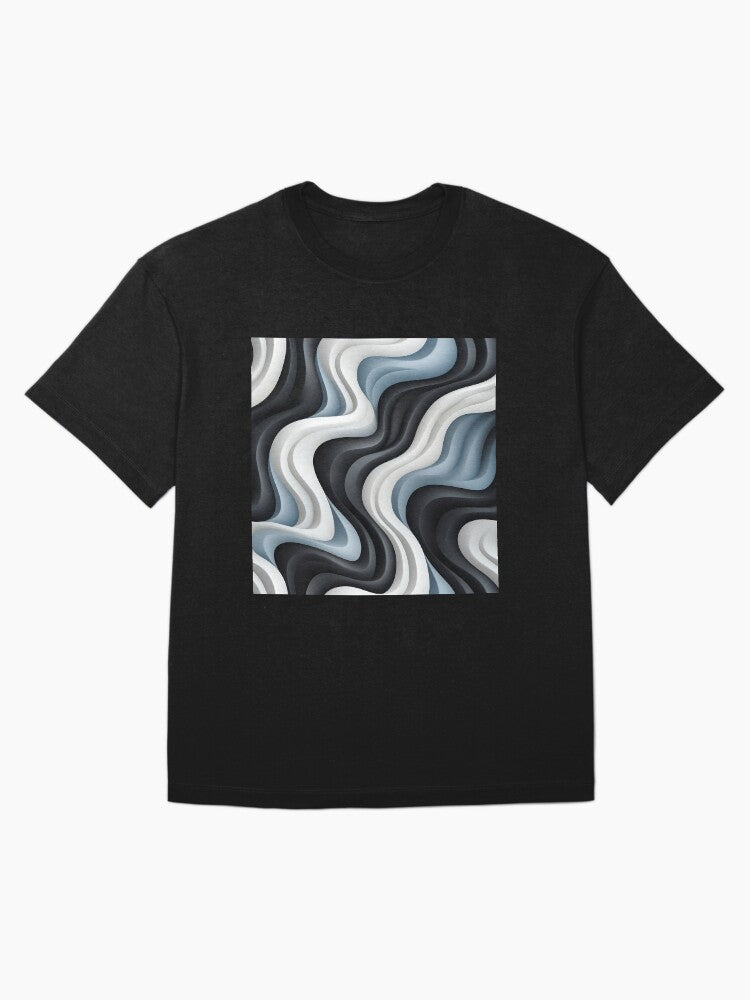 Monochrome Rhapsody: Captivating Black and White Wave Patterns Oversized T-Shirt