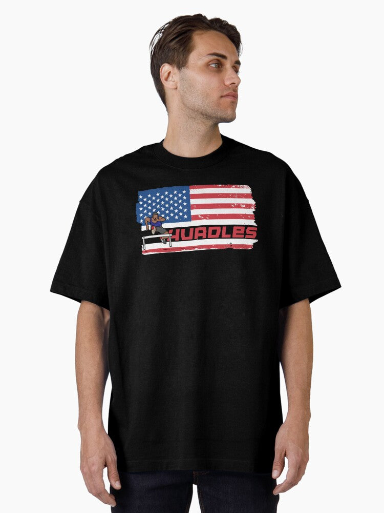 Vintage Grunge US Flag Patriotic Track Competition Hurdles Oversized T-Shirt