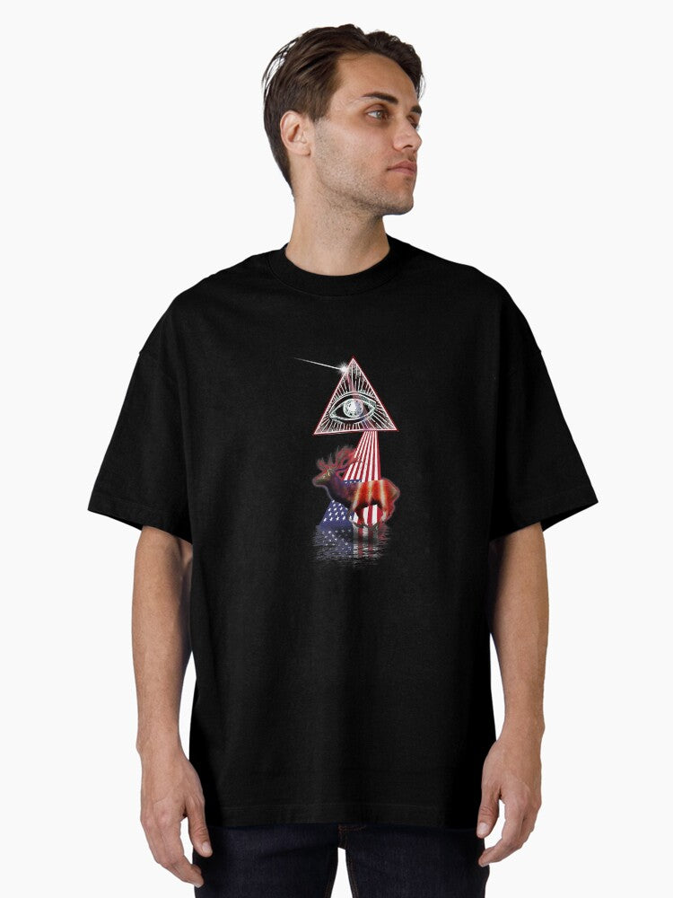 Vintage Retro Prism Us Flag Deer Oversized T-Shirt