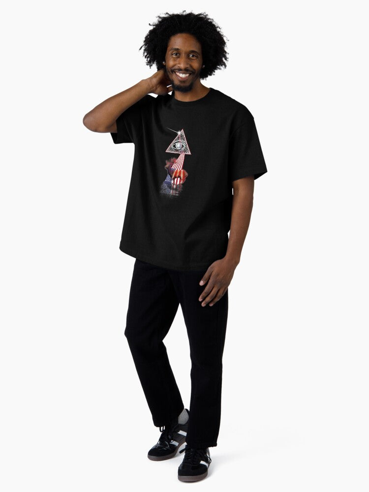Vintage Retro Prism Us Flag Deer Oversized T-Shirt