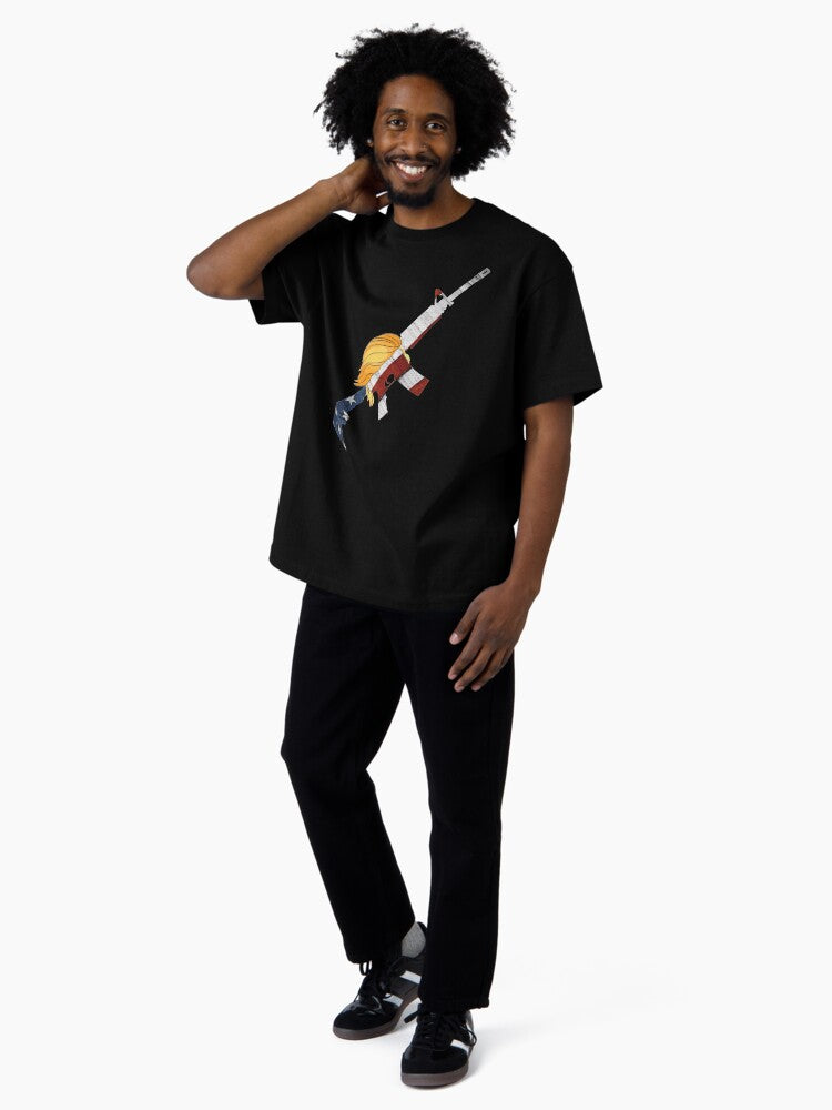 Funny Trump Hair AR15 Pro 2a American Flag Gun 2nd Amendment Oversized T-Shirt Style002