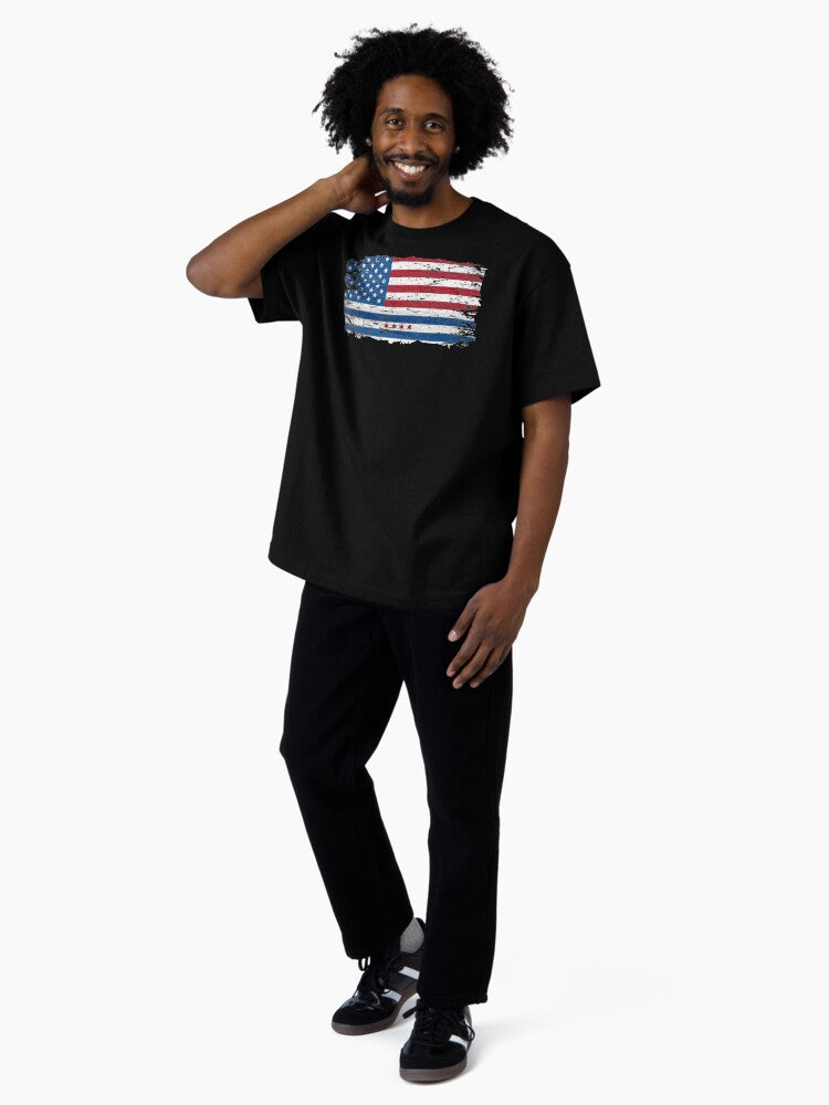 American flag with flag of Chicago City Vintage Grunge 4th of July Oversized T-Shirt