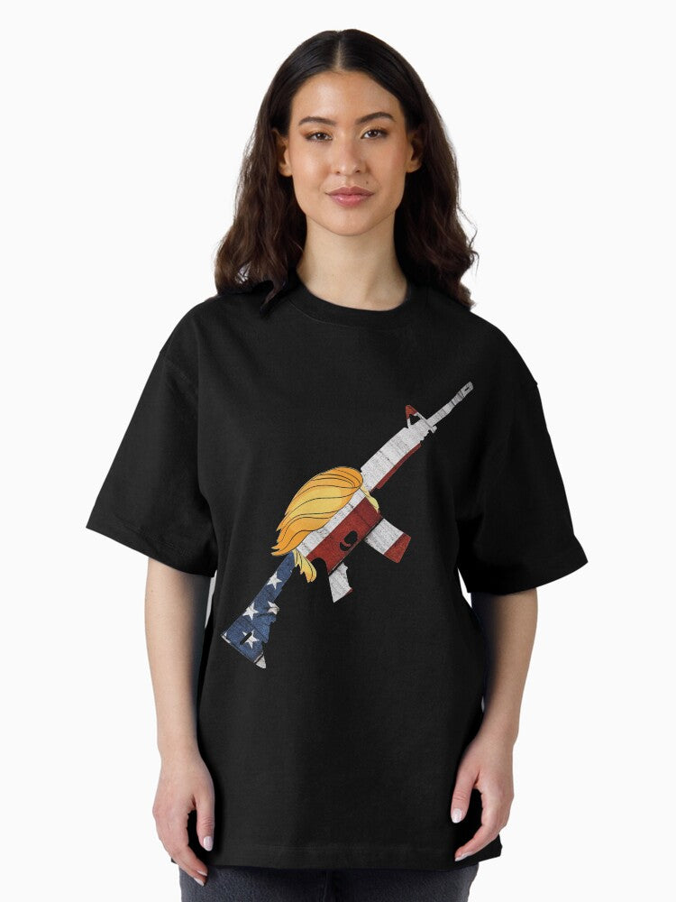 Funny Trump Hair AR15 Pro 2a American Flag Gun 2nd Amendment Oversized T-Shirt Style002
