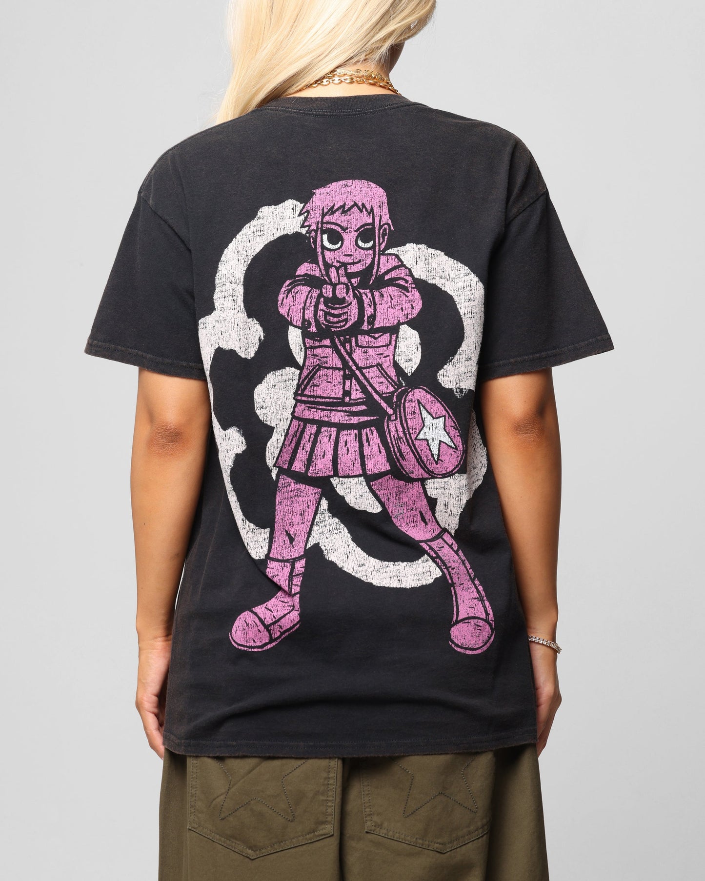 American Thrift X Scott Pilgrim Romona Flowers T-Shirt Black Wash Style001