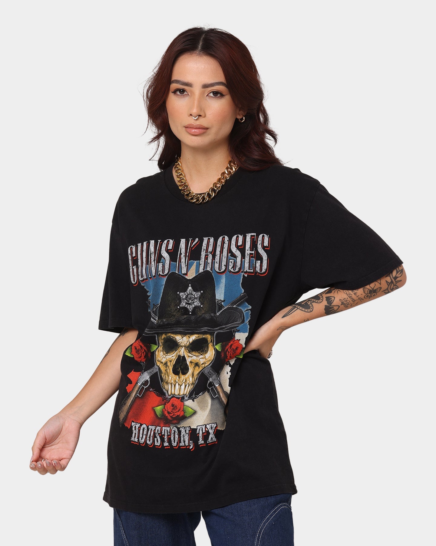Guns N Roses Houston Skull T-Shirt Washed Black Style001