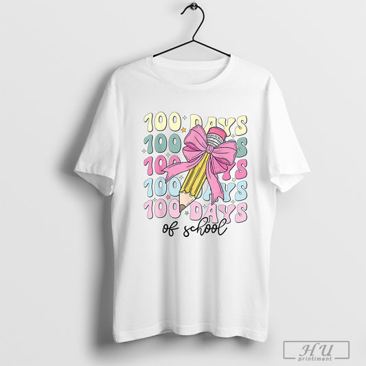 100 Days Of School Girls Coquette Bow 100th Day Of School T Shirts