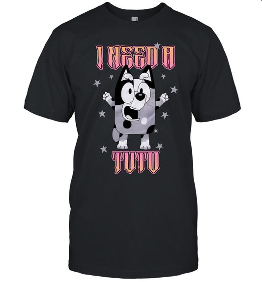 Bluey Muffin I Need A Tutu Boyfriend Fit Girls Black T-Shirt