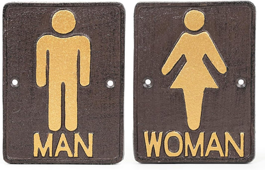 Sungmor Cast Iron Restroom Door Signs, Set of 2 Rustic Men and Women Toilet Sign, Decorative Vintage Public Bathroom Washroom Sign, Wall Metal Plaques for Business Office, Restaurant