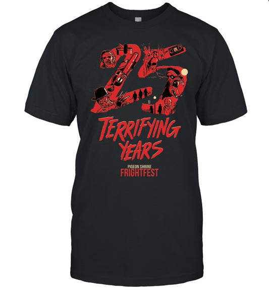 25 Terrifying Years Pigeon Shrine Frightfest Shirt Black