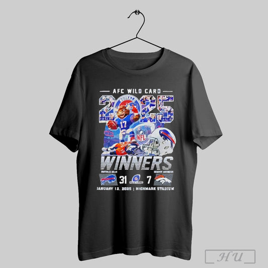 Funny Buffalo Bills Beat Denver Broncos Winners Afc Wild Card Playoffs 2025 Nfl Highmark Stadium Helmet Mascot Shirts Sweatshirt Hoodies Poster