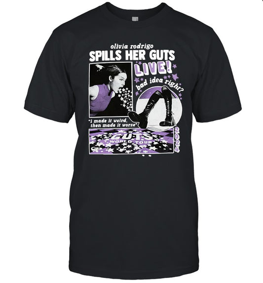 Olivia Rodrigo OR Spills Her Guts Live Black T-Shirt