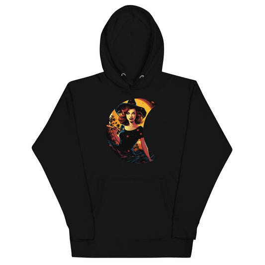 Cute Witch in Crescent Moon Unisex Pullover Hoodie