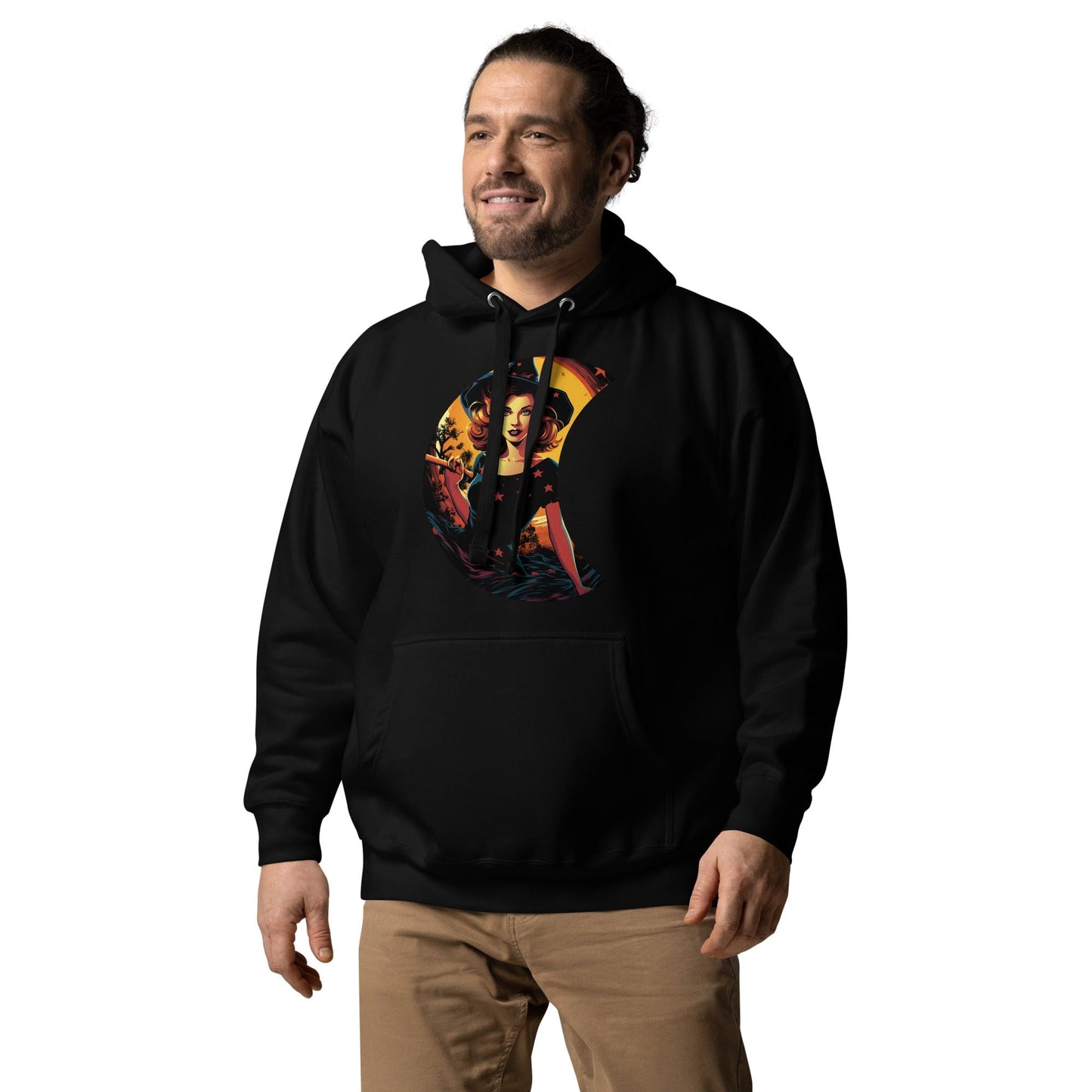 Cute Witch in Crescent Moon Unisex Pullover Hoodie