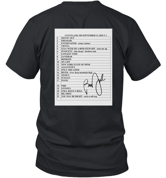 Billy Joel 9-13-24 Cleveland Set List Black T-Shirt