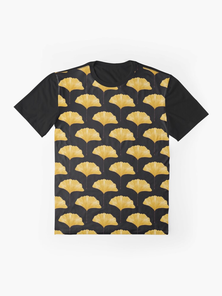 Watercolor Yellow Ginkgo Leaves No.3 On Black Graphic T-Shirt