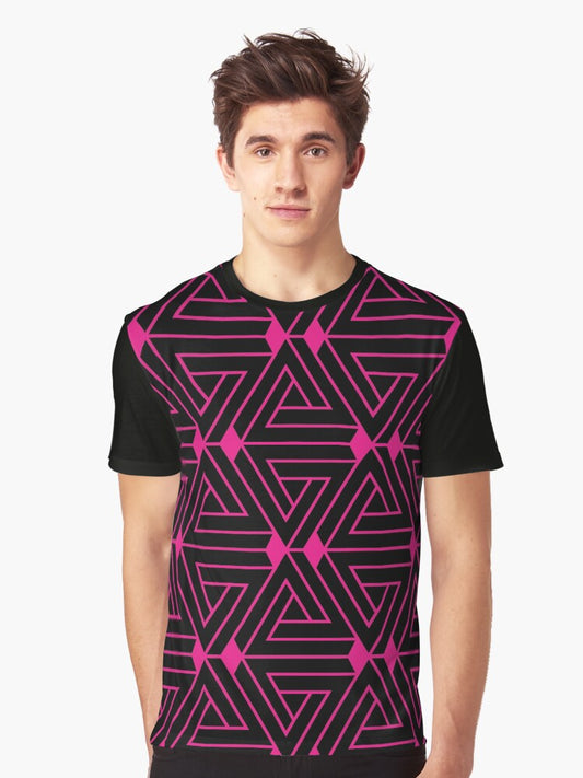 infinite triangles pink on black pattern Graphic T-Shirt