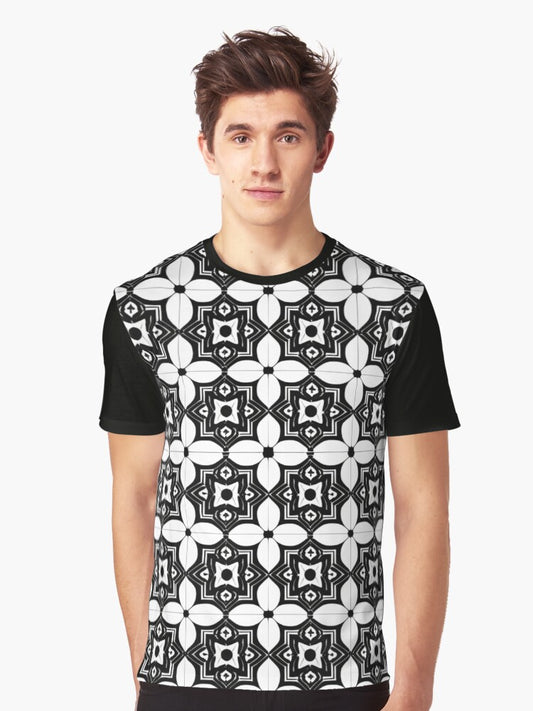 Bold Black and White Geometric Shapes Graphic T-Shirt