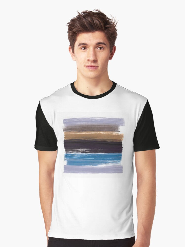 Rustic Brown Blue Black Purple Brush Lines Illustration Graphic T-Shirt