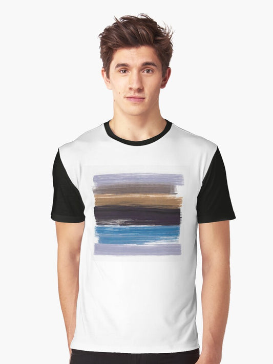 Rustic Brown Blue Black Purple Brush Lines Illustration Graphic T-Shirt